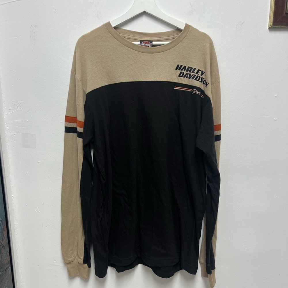 Harley-Davidson Men's Black and Tan Long Sleeve Tee